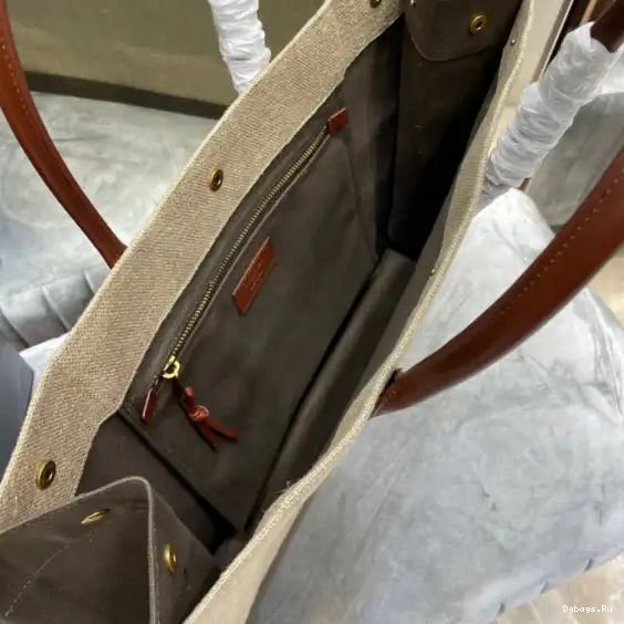 AND BAG LINEN LEATHER IN GAUCHE RIVE TOTE YSL 0616